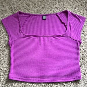 Shein Purple Square Neck Ribbed Cropped T-Shirt